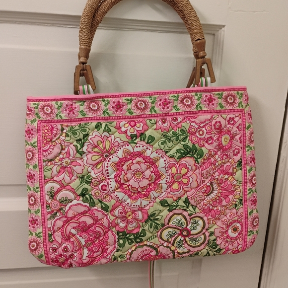 Vera Bradley Pink and Green Floral Tote with Intricate Design - Picture 5 of 6